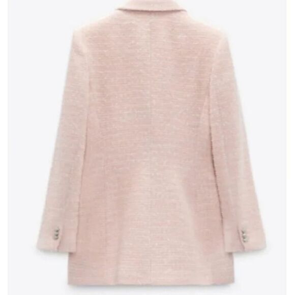 ZARA TEXTURED TWEED DOUBLE BREASTED BLAZER PINK - Picture 3 of 9